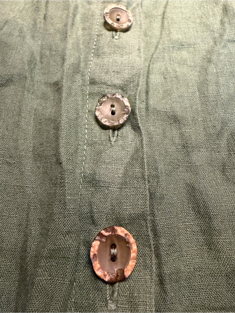 Trachten country house dress green 100% button down linen , made in Germany, M - Picture 7 of 8